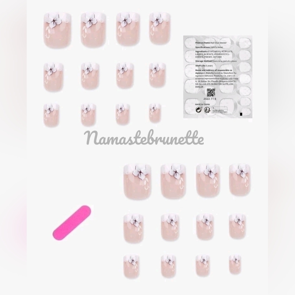 2/$16 Floral French Manicure Press On Nails - Picture 4 of 10